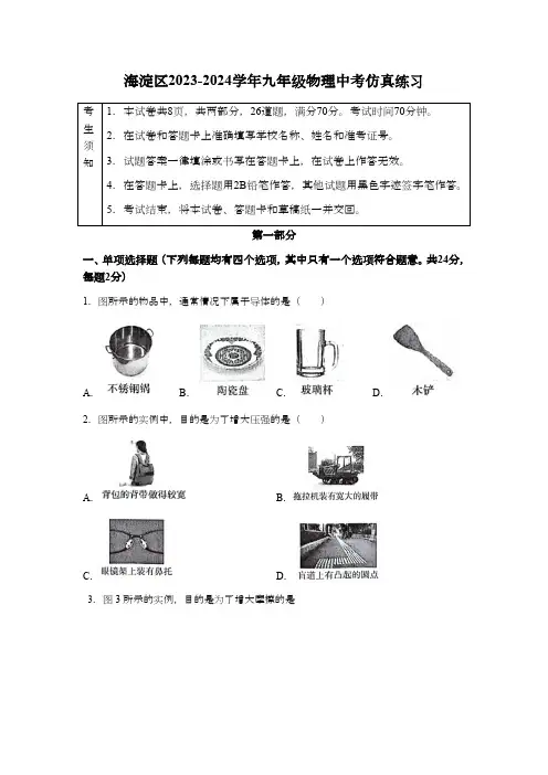 北京市海淀区2023-2024学年九年级物理中考仿真练习
