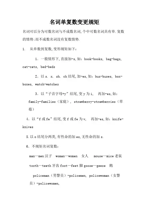 小学名词单复数变化规则系统整理