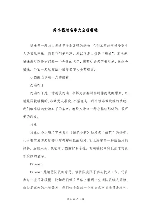 给小猫起名字大全萌萌哒