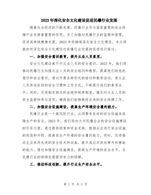 2023年深化安全文化建设促进民爆行业发展