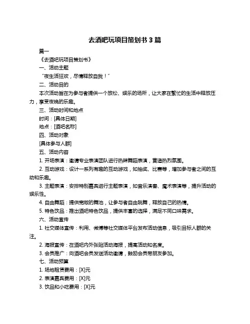去酒吧玩项目策划书3篇