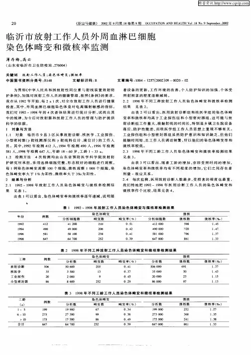 临沂市放射工作人员外周血淋巴细胞染色体畸变和微核率监测