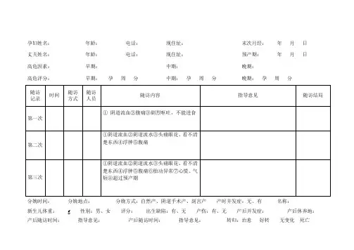 高危孕产妇随访登记册
