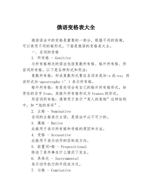 俄语变格表大全