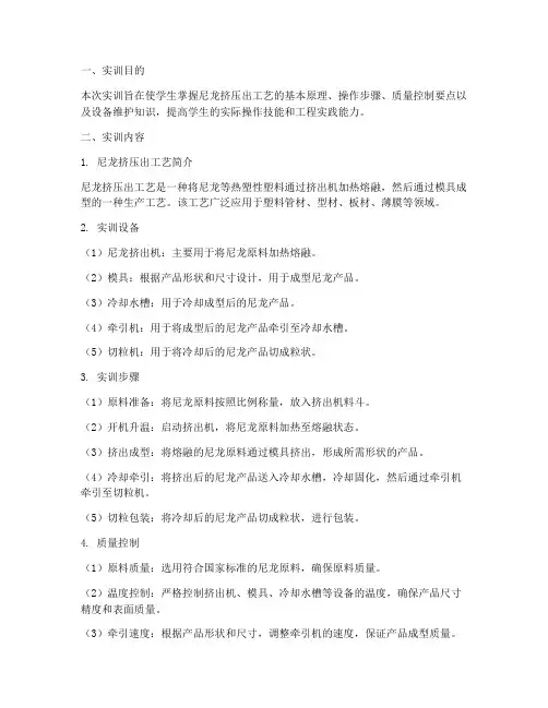 尼龙挤压出工艺实训报告