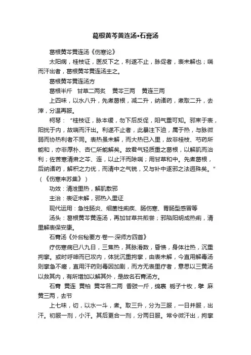 葛根黄芩黄连汤·石膏汤