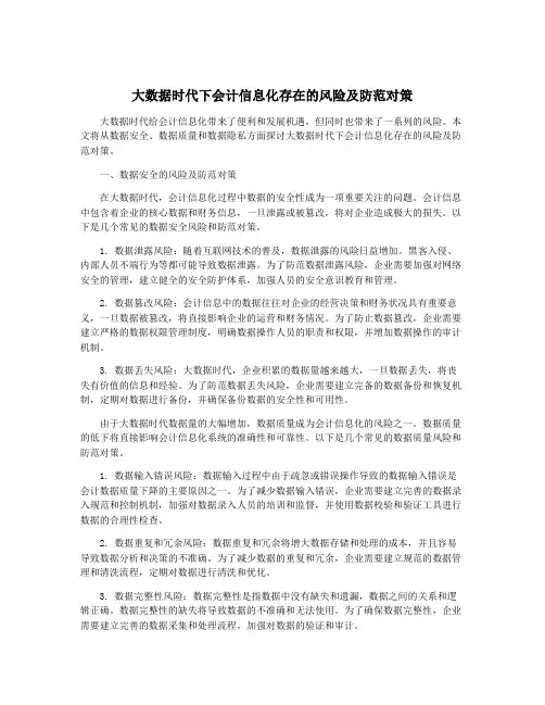 大数据时代下会计信息化存在的风险及防范对策