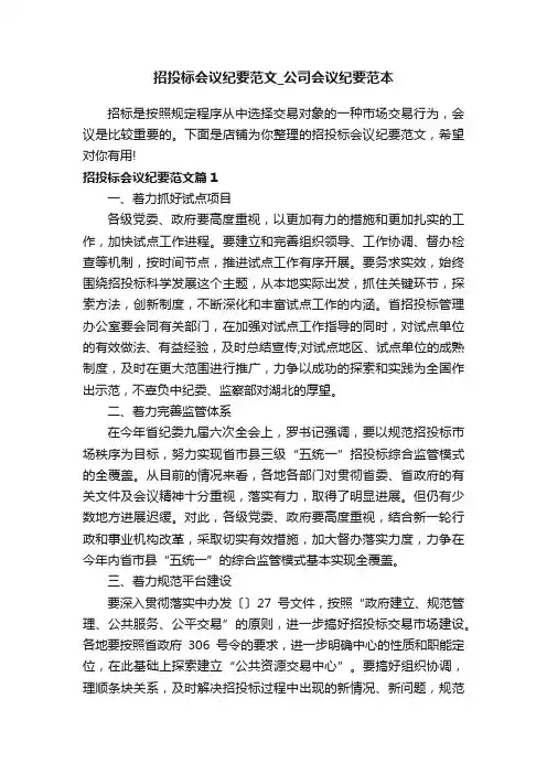 招投标会议纪要范文_公司会议纪要范本