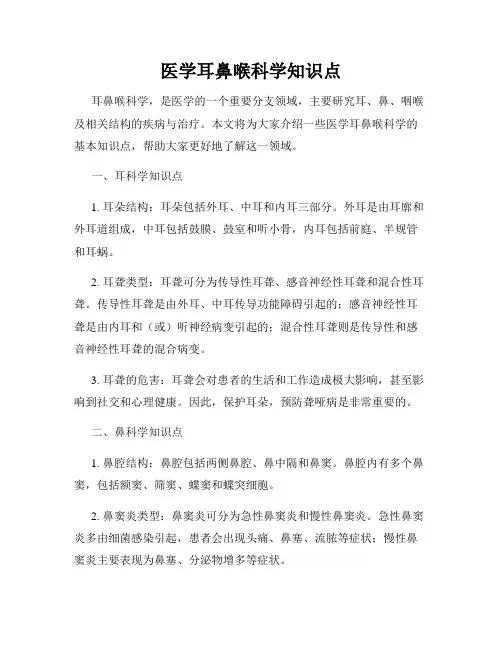 医学耳鼻喉科学知识点