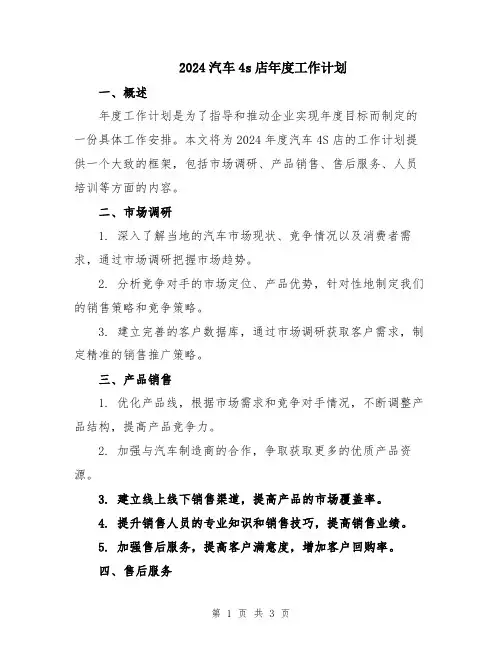 2024汽车4s店年度工作计划