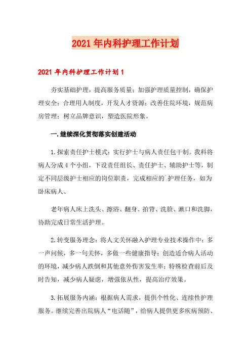 2021年内科护理工作计划