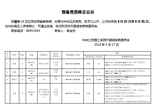 预备党员转正公示