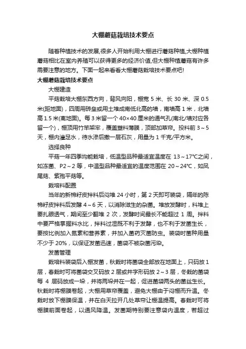 大棚蘑菇栽培技术要点