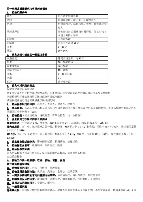 药物分析各章小知识点