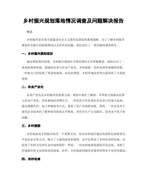 乡村振兴规划落地情况调查及问题解决报告