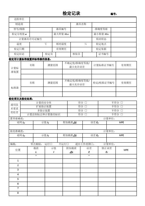 数字指示秤原始记录