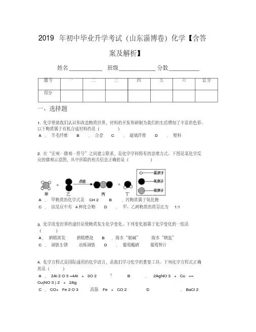 2019年初中毕业升学考试(山东淄博卷)化学【含答案及解析】