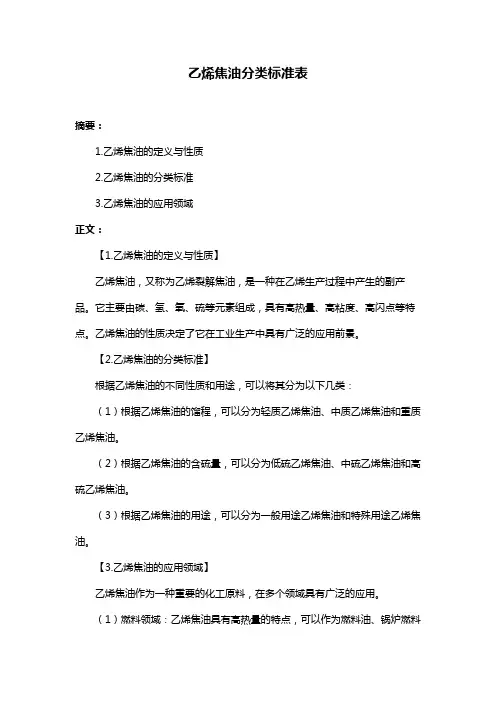 乙烯焦油分类标准表