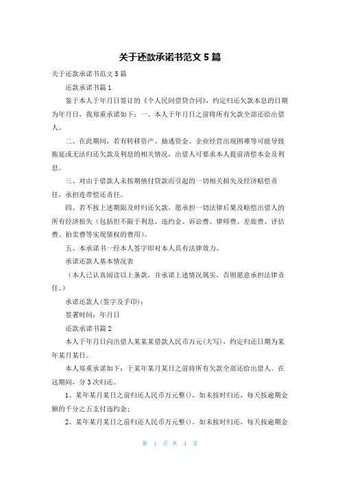 关于还款承诺书范文5篇