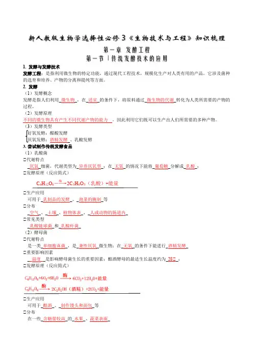 第一章 发酵工程-【必背知识】高二生物章节知识清单(教师版)