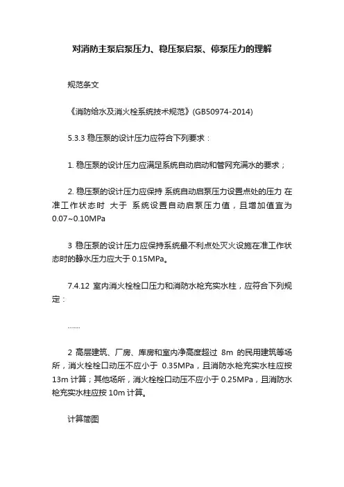 对消防主泵启泵压力、稳压泵启泵、停泵压力的理解
