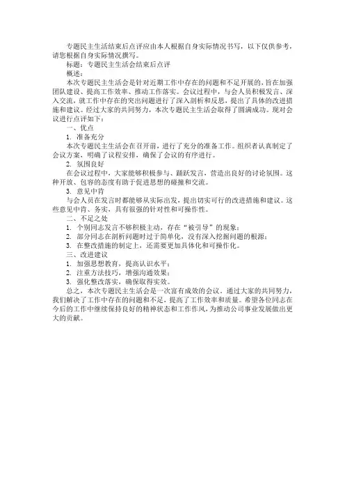 专题民主生活结束后点评