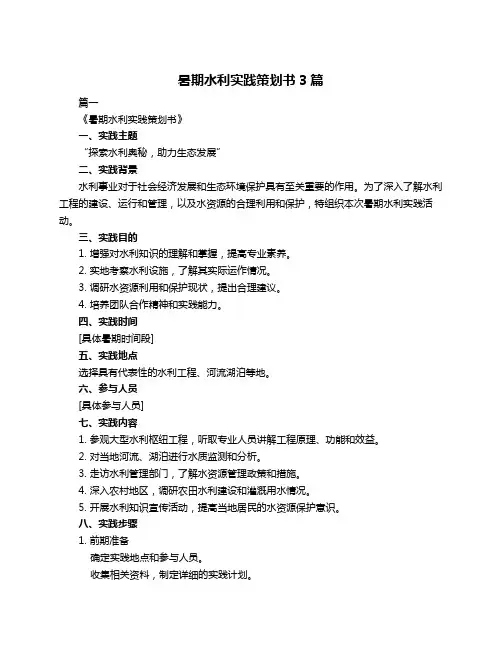 暑期水利实践策划书3篇
