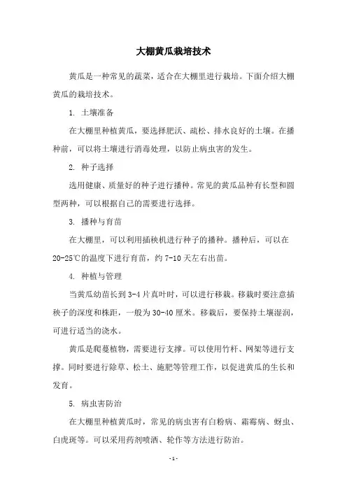 大棚黄瓜栽培技术