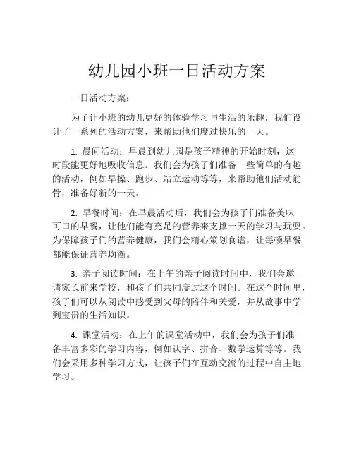 幼儿园小班一日活动方案
