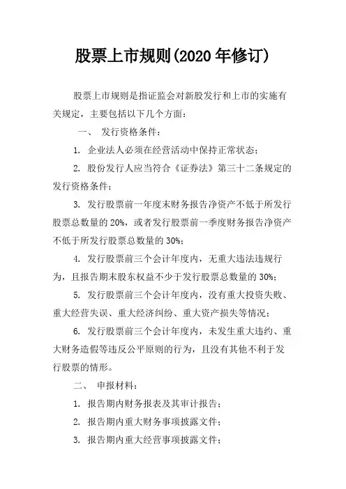 股票上市规则(2020年修订)