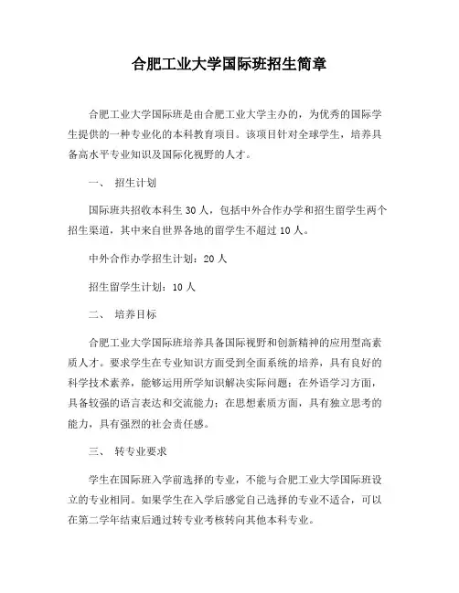 合肥工业大学国际班招生简章