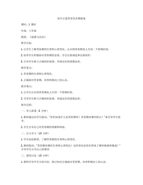 初中正值青春发育期教案