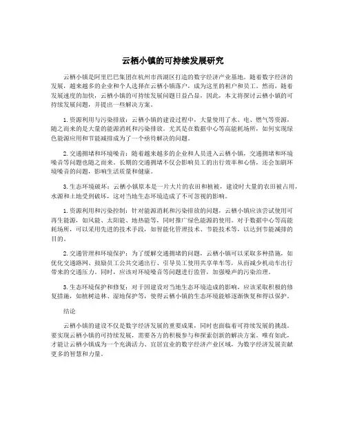 云栖小镇的可持续发展研究