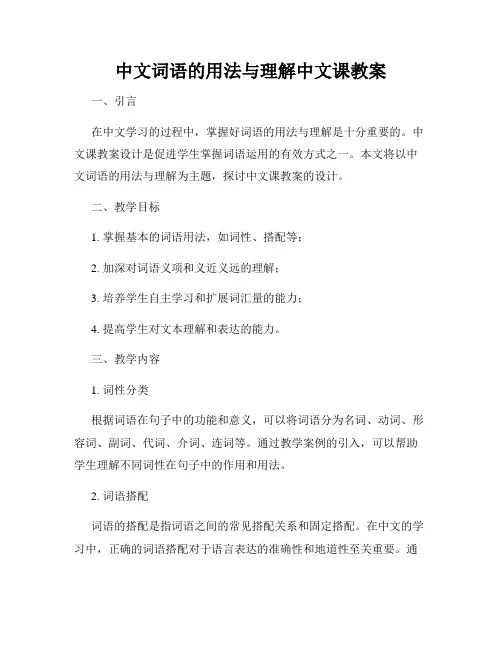 中文词语的用法与理解中文课教案
