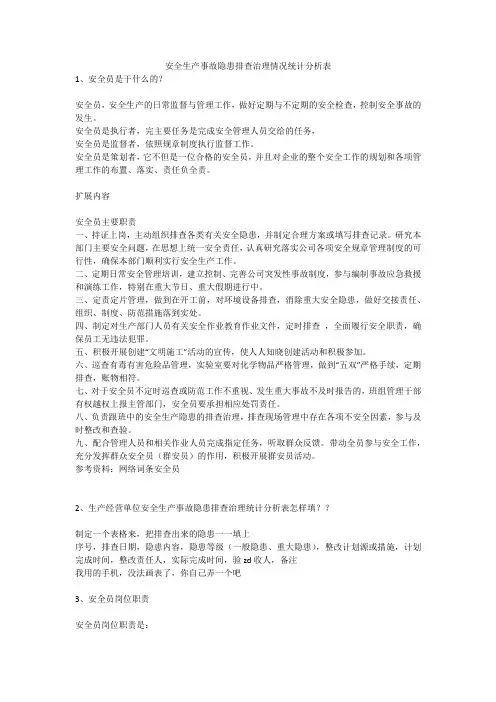 安全生产事故隐患排查治理情况统计分析表安全生产