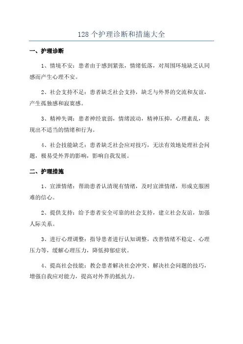 128个护理诊断和措施大全