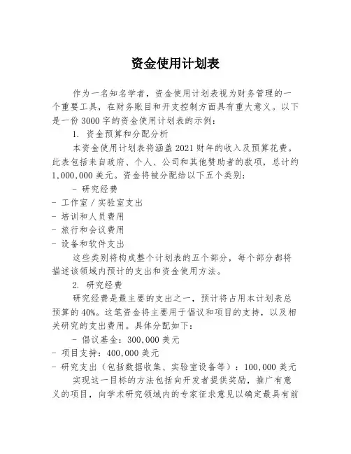 资金使用计划表