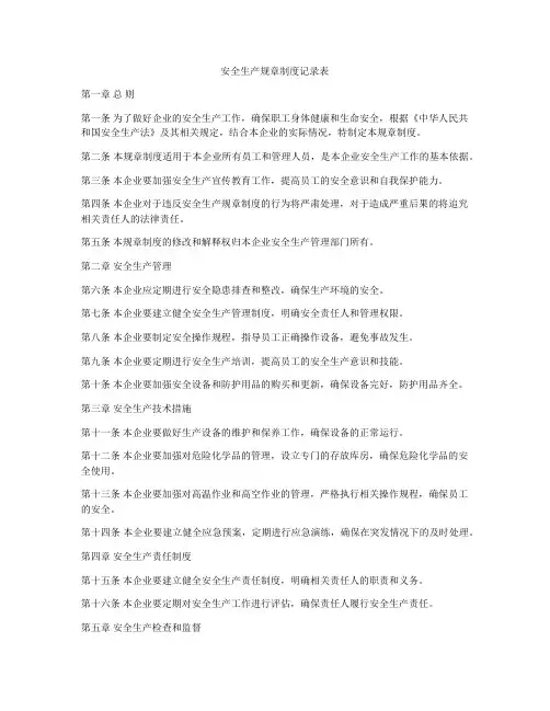安全生产规章制度记录表