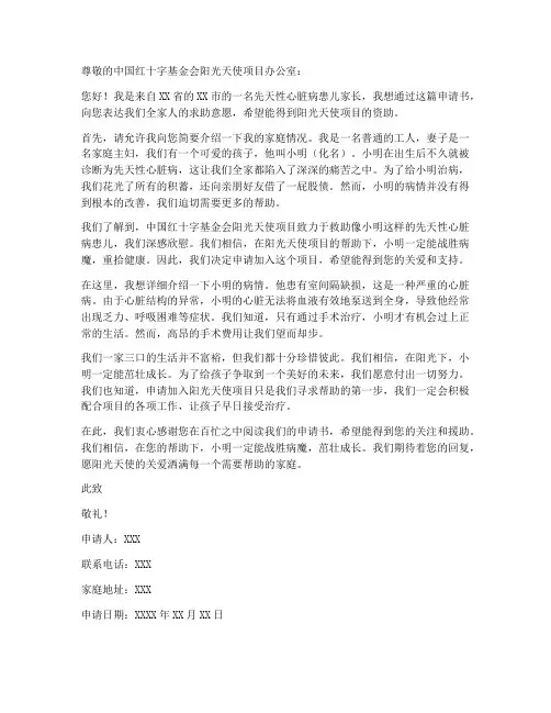 阳光天使申请书范本