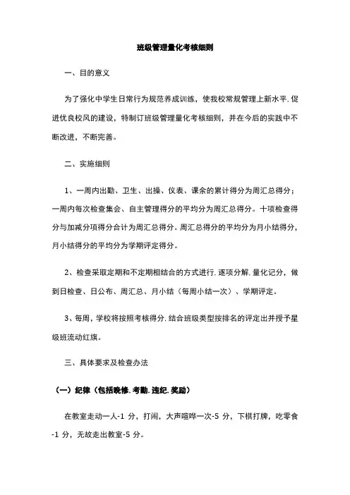 班级管理量化考核细则