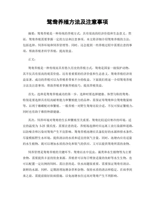 鸳鸯养殖方法及注意事项