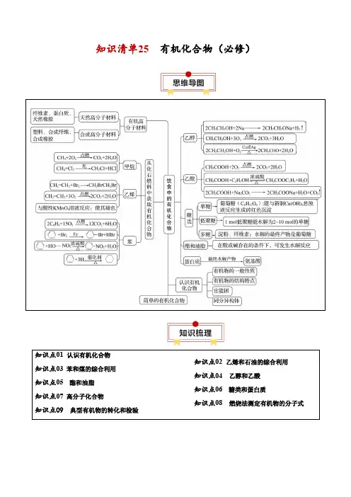 知识清单25有机化合物(必修)-【口袋书】2025年高考化学一轮复习知识清单