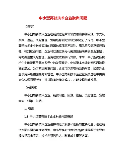 中小型高新技术企业融资问题