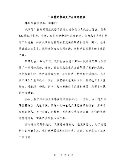 下派村支书动员大会表态发言(2篇)