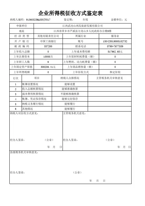 企业所得税核定征收鉴定表(1)