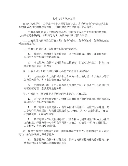 力知识点总结初中
