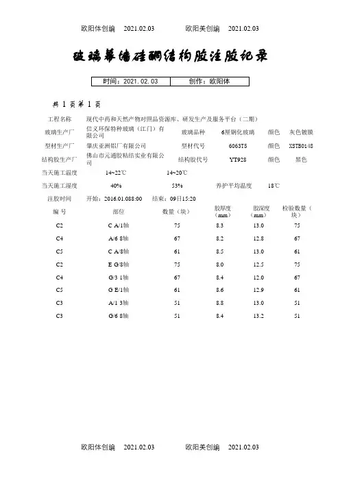 幕墙结构胶注胶检查记录之欧阳体创编