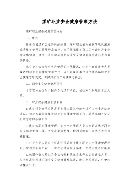 煤矿职业安全健康管理方法