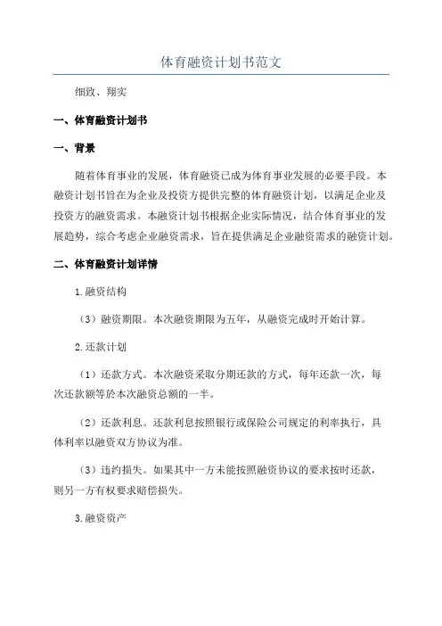 体育融资计划书范文