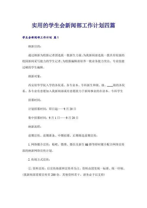 实用的学生会新闻部工作计划四篇